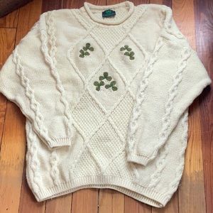 100% wool Emerald Isle cable knit shamrock sweater